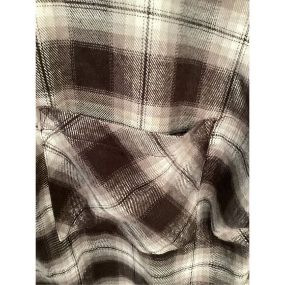 Hippie Rose Sz L Cropped Plaid Flannel Shirt Brown Long Sleeve - Picture 4 of 8